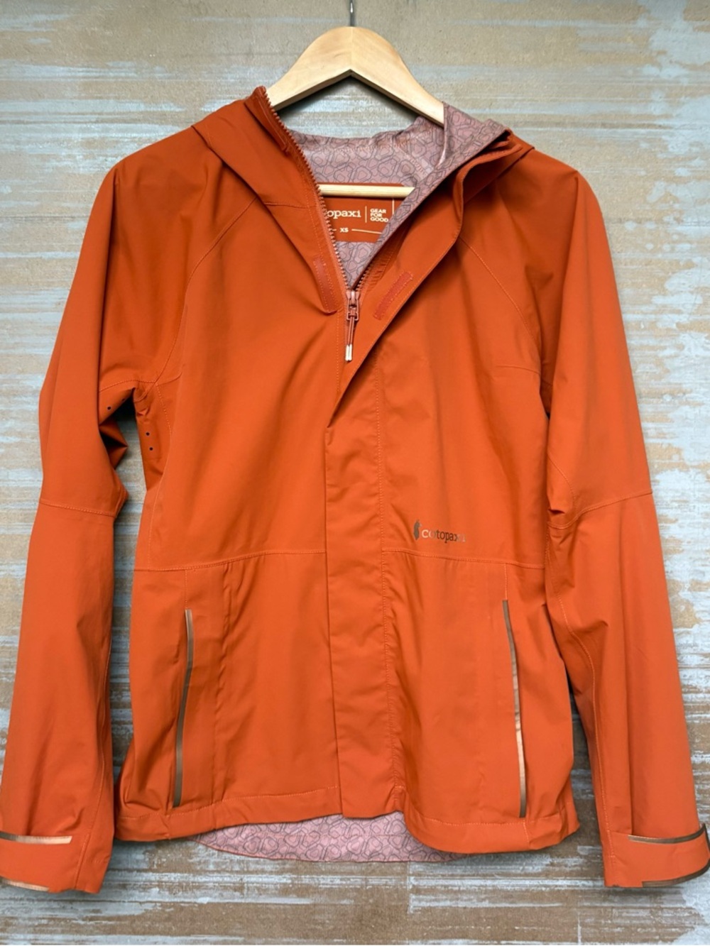 Cotopaxi Tikal Rain Shell Jacket Full Zip Outdoor Hiking Burnt Orange Womens XS